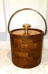 Vintage Kraftware Faux Wood Mcm Ice Bucket, Brass Tone Lid/handle, 7.5" Tall. Fixed Price $29.00.