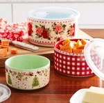 Pioneer Woman Cheerful Rose 6 Pc Holiday Stoneware Bowl/lid Set. Fixed Price $39.99.