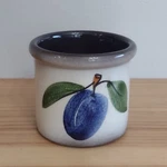 Vintage Weiningen Keramik Switzerland Small Crock Jar Hand Painted Fruit Plum 3". Fixed Price $8.97.