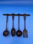 1975 Early American Cast Iron Kitchen Tools & Wall Hanger New Old Stock Unused. Fixed Price $29.99.