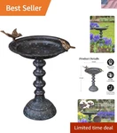 Elegant Weatherproof Cast Iron Hummingbird Bath With Stand - 20 Tall. Fixed Price $96.04.