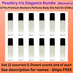 Powdery Iris Elegance Bundle - 12 Pack Womens Body Oil Roll On 10ML Bottles. Fixed Price $29.99.