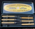Christopher Johnson & Co Western Works, Sheffield, Eng Set Of 6 Ss Table Knives. Fixed Price $60.00.