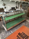 Oak Store Display Vintage 8' Glass Showcase, Counter, Mercantile. Fixed Price $800.00.