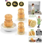 Bamboo Dish Scrub Brushes Set Kitchen Cleaning Sisal Bristles Eco-friendly. Fixed Price $26.00.