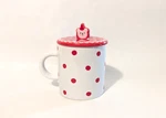 New Daiso Japan Kawaii Polka Ceramic Mug With Lid Cute Cup. Fixed Price $17.00.