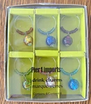 Set Of 6 Pier 1 Imports Marque-verres Stemmed Drink Glass Charms New Box. Fixed Price $8.00.