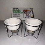 Progressive Set Of 2 White Ceramic Butter Warmers With Chrome Stands. Fixed Price $13.99.