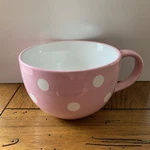 The Pampered Chef Pink Help Whip Breast Cancer Cup Mug White Polka Dot Ceramic. Fixed Price $17.99.