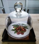 & Johnson Round Tile England Cheese Snack Server Wood Glass Cover Fruit. Fixed Price $10.00.