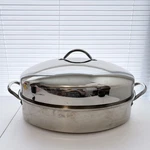 Cooks Club Large Roasting Pan W/ Cover & Rack 18/10 Stainless Steel Euc. Fixed Price $39.99.