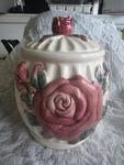 1997 Youngs Ceramic Rose Canister Cookie Jar. Fixed Price $19.49.