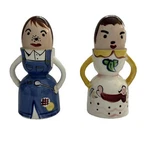 2 Vintage Egg Cup W/ Salt & Pepper Shaker Heads Girl Woman Dress Apron Farm. Fixed Price $34.99.