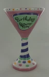 Laid Back Birthday Queenie Tini Glass - Pink With Dots & Stripes Recipe. Fixed Price $10.00.