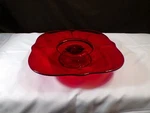 Paden City Ruby Red Glass Crows Small Footed Square Cake Stand. Fixed Price $19.99.