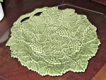 12.5" Olfaire Portugal Green Leaf Shaped Plate Platter Majolica. Fixed Price $34.99.