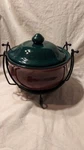 Dutch Oven Cauldron Cook Ceramic Slipware Pot Steel Stand Handle Rack Green Red. Fixed Price $49.95.