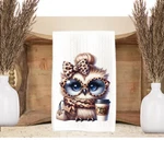 Cute Whimsical Owl Dish Towel Leopard Bow Kitchen Decor 16X24 Funny Hand. Fixed Price $13.95.