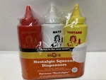 Mr Bar-b-q Nostalgic Squeeze Dispensers Ketchup Mustard Mayo Factory Seal Ripped. Fixed Price $9.79.