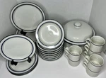 26 Piece Dansk Bistro Christianshavn Blue Dish Set Casserole Plates, Bowls, Mugs. Fixed Price $675.98.