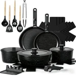 Cookware Set 21PCS Nonstick Detachable Handle Induction Dishwasher Safe Black. Fixed Price $124.99.