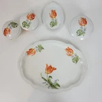 Vanity Fine China Tray & Bowl Set W/ Lid 8PCS Tulip Flower Hand Painted ART#1528. Fixed Price $150.00.
