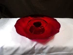 Paden City Ruby Red Glass Crows Footed Round Cake Stand Utensil Marks. Fixed Price $14.99.