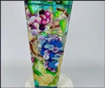Amia Vase 10" Tall Hand-painted Stained Glass Grapes On The Vine. Fixed Price $16.98.