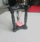 Rare Hand Carved Wood Hourglass Timer With Pink Sand 5"TALL. Fixed Price $25.00.