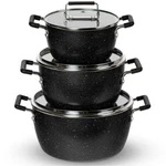Granitestone 6-PC Stackable Nonstick Pots W/ Lids, Dishwasher Safe Black Speck. Fixed Price $144.99.