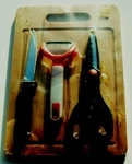 Cutwell 4PC Set Peeler Knife Scissors Shears Cutting Board Professional Hardwood. Fixed Price $17.49.