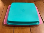 Vintage 1990S Tupperware Deviled Egg Keeper Carrier W/ Lid Inserts Pink Teal. Fixed Price $22.00.