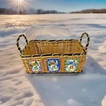 Concord Collections 2001 Frosty Fellows Christmas Wicker Basket With Handles New. Fixed Price $16.95.