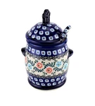 Polish Pottery Honey With Dipper & Lid 18 Oz. By Zaklady Boleslawiec. Fixed Price $89.00.