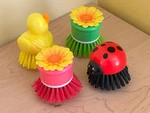 4PC Fun Novelty Dish Brush Set - Vigar Flower, Ladybug, Duckie Kitchen Decor. Fixed Price $29.99.