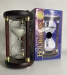 Koch Classic Hourglass Sand Timer 9.5" Tall Hand-blown Glass, Harwood & Brass. Fixed Price $39.99.