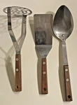 Vtg Household Stainless Steel Usa Kitchen Utensil Set Masher Short Spatula Spoon. Fixed Price $34.95.