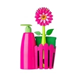 Vigar Flower Power Piece Set Sink Caddy Dish Brush Dispenser 340ML Pink. Fixed Price $26.90.