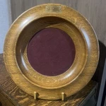 Retired Catholic Communion Donation Offering Plate Solid Wood Brass Memorial Tag. Fixed Price $97.00.