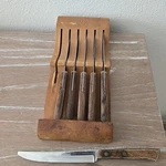 Ekco Flint Steakster Set 6 Knives Stainless Vanadium Wood Holder Read. Fixed Price $33.99.