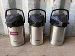 Set 3 Aladdin Airport Coffee Dispenser W/pump Vacuum Stainless Server. Fixed Price $55.00.