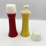 1970S Tupperware Ketchup Mustard Pump Dispensers Red Yellow 7.25 Set. Fixed Price $19.99.