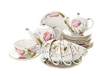 Lomonosov Porcelain Pink Tulips Tea Set 6/20: Pot, Sugar Bowl, Cups Wit.... Fixed Price $805.54.