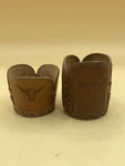 Glacier Park Montana Longhorn Lot Of 2 Tooled Western Leather Cup Holders. Fixed Price $17.99.