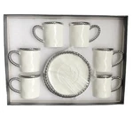 Demitasse Cup Saucer Set 12 Piece Expresso Porcelain White Elegant Boxed New. Fixed Price $38.89.