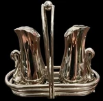 American Silver Co. Plated Swan Salt And Pepper Shakers With Caddy Nib. Fixed Price $22.00.