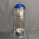 Vintage Gemco Straw Holder Blue Top Container Glass Jar Paneled Metal Lid *note. Fixed Price $13.99.