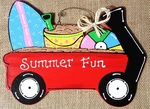 Summer Fun Red Wagon Sign Wall Art Door Hanger Plaque Beach Pool Backyard. Fixed Price $13.99.