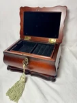 Vtg Bombay Co Wooden Jewelry Box-mahogany W/black Velvet Locks W/key. Fixed Price $39.99.