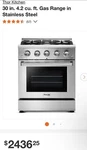 Thor Kitchen HRG3080U 30" 4-BURNER Freestanding Gas Range With Oven. Fixed Price $1950.00.